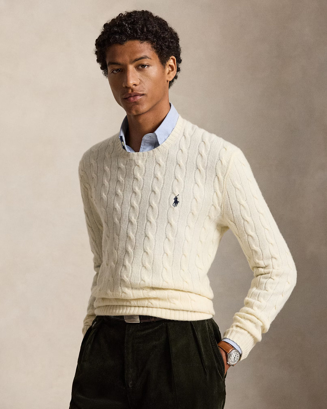 Ralph Lauren Pull torsadé en laine et cachemire | Écru – vue du produit 01