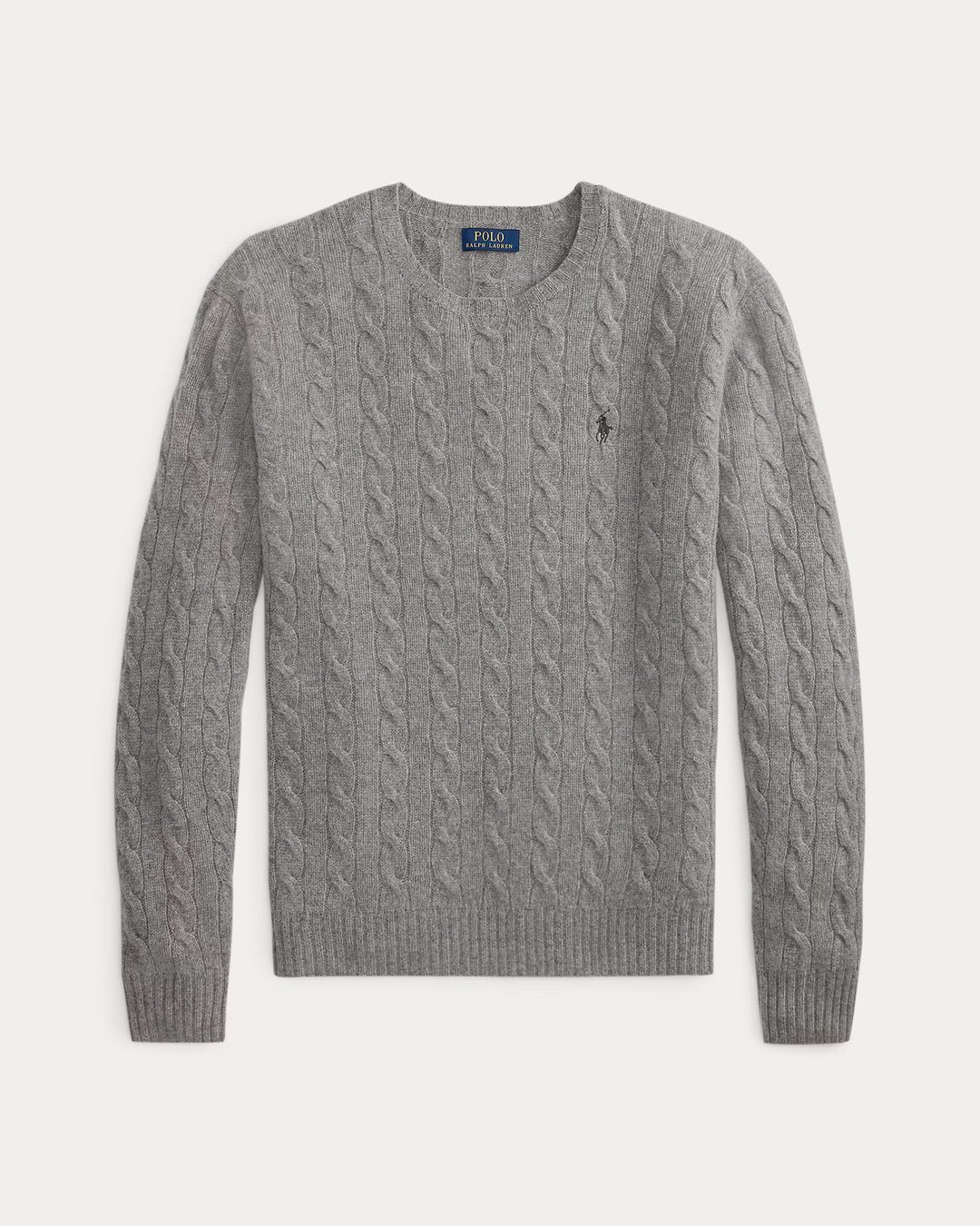 Ralph Lauren 羊毛羊绒绞花圆领针织衫 | 灰色 – 产品视图 04