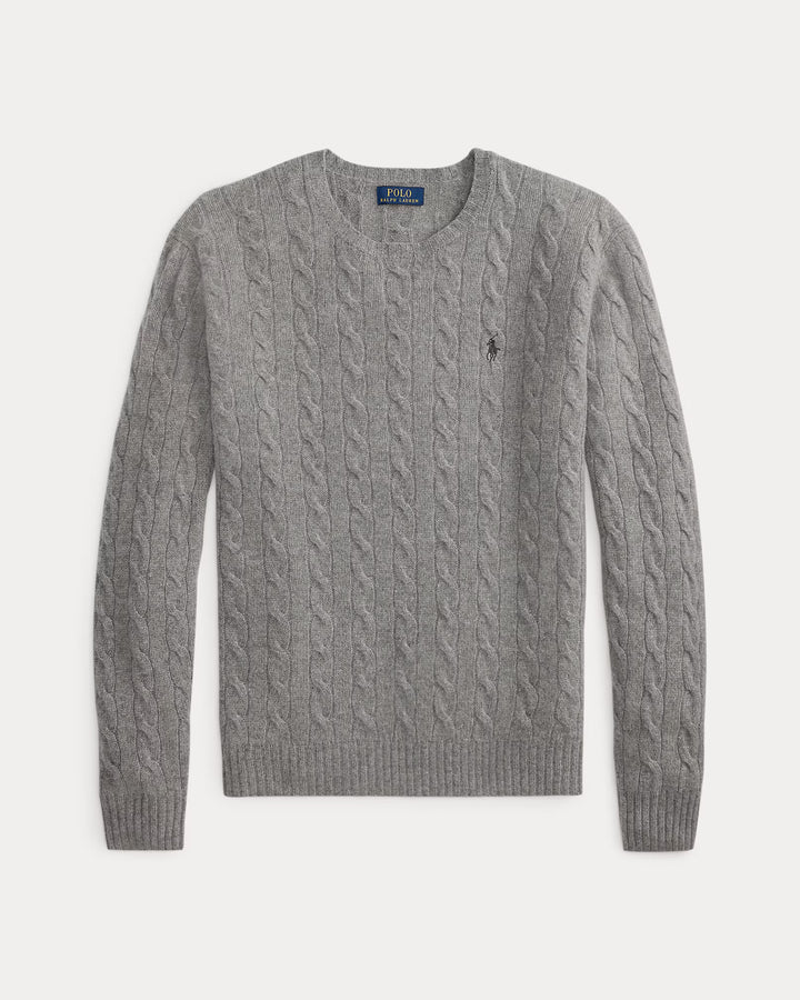 Ralph Lauren 羊毛羊绒绞花圆领针织衫 | 灰色 – 产品视图 04