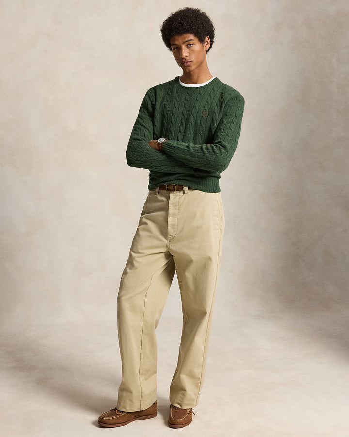 Ralph Lauren Πουλόβερ με πλεξούδες από μαλλί και κασμίρ, Πράσινο μελανζέ, ολόσωμη εμφάνιση σε μοντέλο