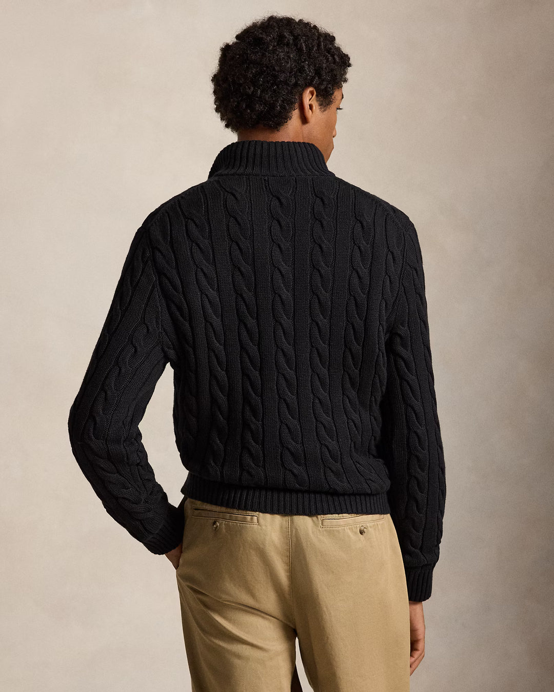 Ralph Lauren Βαμβακερό Πλεκτό με Πλεξούδες και Φερμουάρ 1/4 | Μαύρο – όψη προϊόντος 02