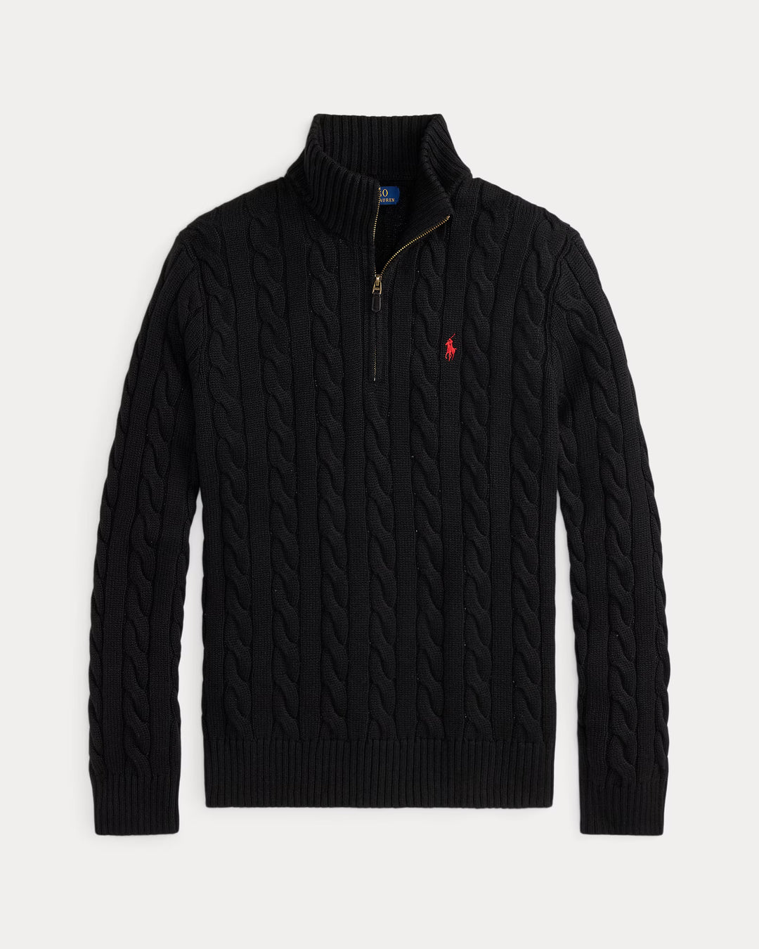 Ralph Lauren Βαμβακερό Πλεκτό με Πλεξούδες και Φερμουάρ 1/4 | Μαύρο – όψη προϊόντος 04
