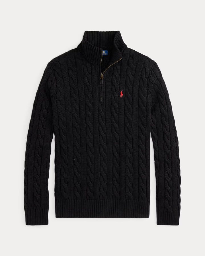 Ralph Lauren Βαμβακερό Πλεκτό με Πλεξούδες και Φερμουάρ 1/4 | Μαύρο – όψη προϊόντος 04