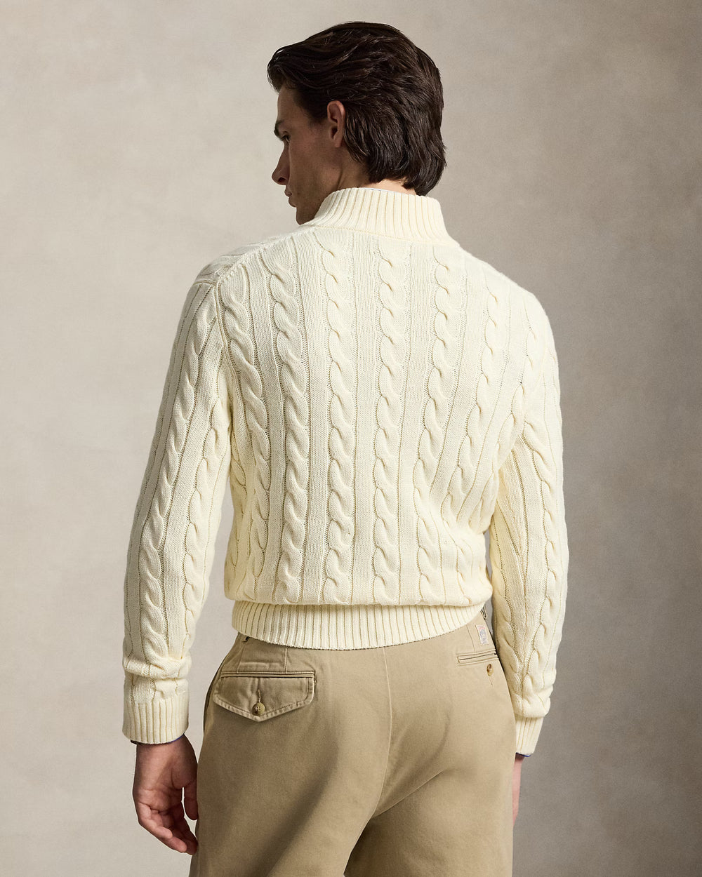 Ralph Lauren Pull torsadé en coton à col zippé | Écru – vue du produit 02