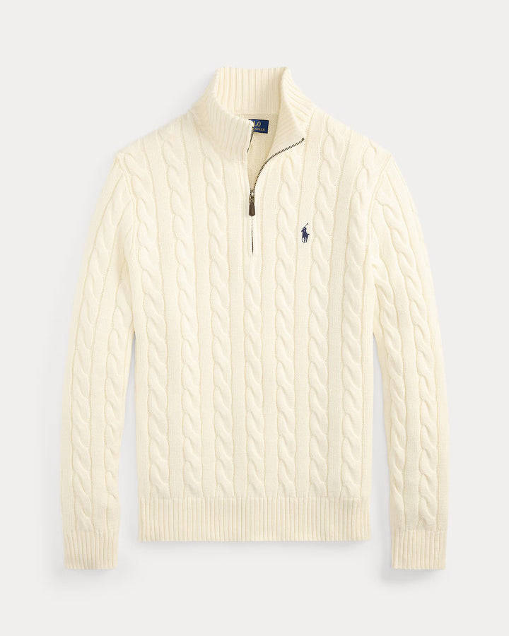 Ralph Lauren Cable-Knit Cotton Quarter-Zip Jumper in Cream – product view 03