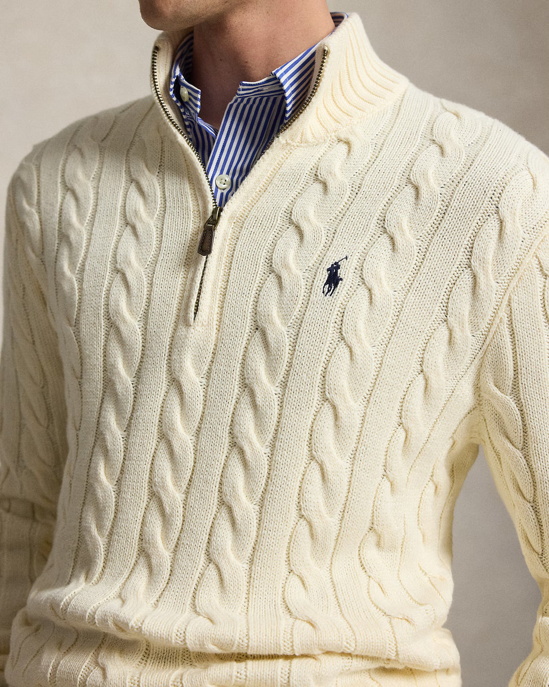 Ralph Lauren Cable-Knit Cotton Quarter-Zip Jumper in Cream – product view 04