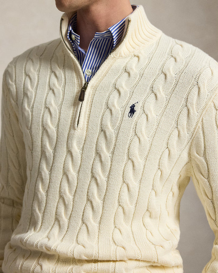 Ralph Lauren Cable-Knit Cotton Quarter-Zip Jumper in Cream – product view 04
