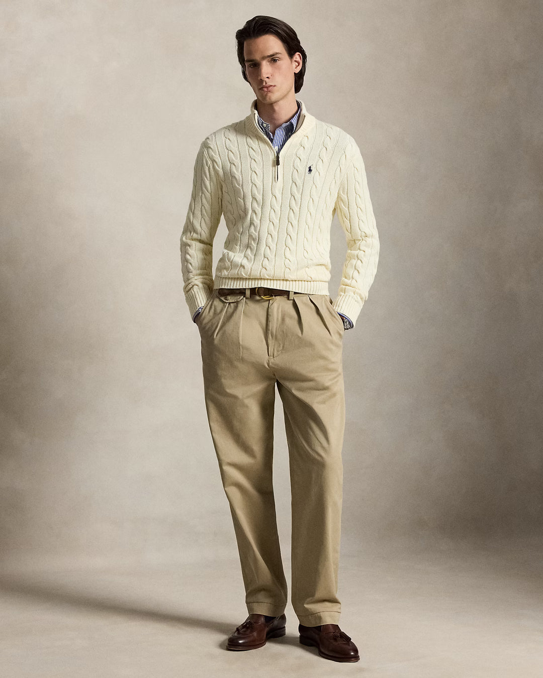 Ralph Lauren Cable-Knit Cotton Quarter-Zip Jumper in Cream – product view 05
