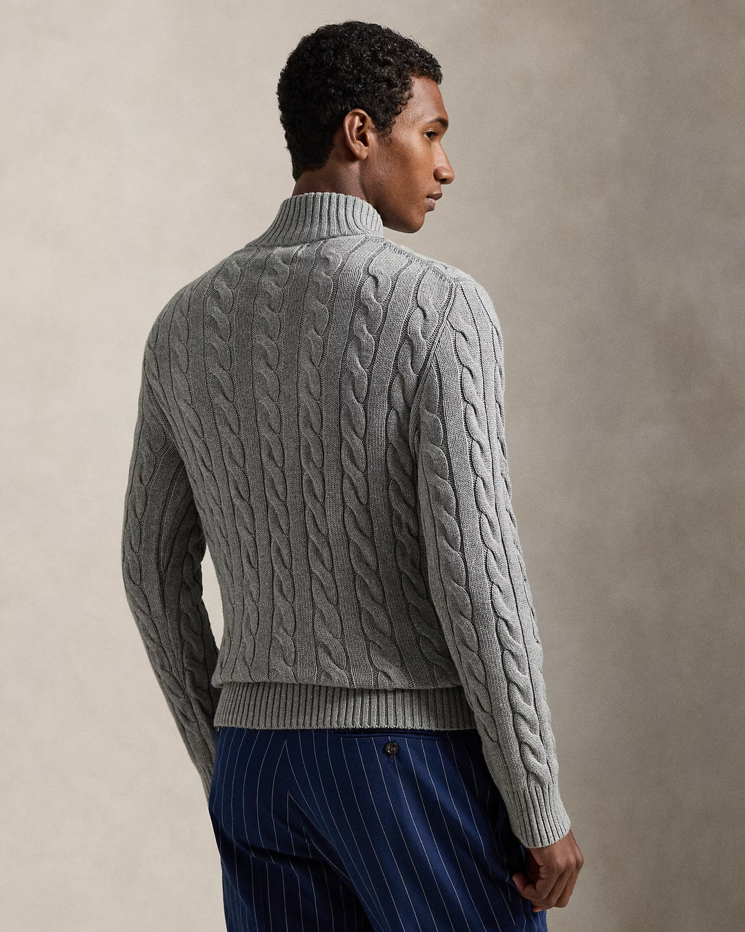 Ralph Lauren Pull torsadé en coton à col zippé | Gris – vue du produit 02