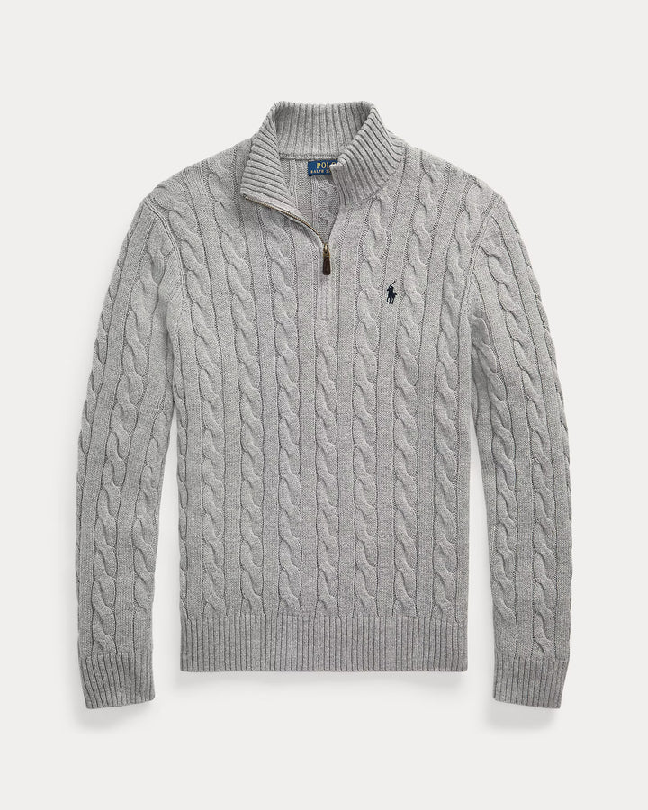 Ralph Lauren Pull torsadé en coton à col zippé | Gris – vue du produit 04