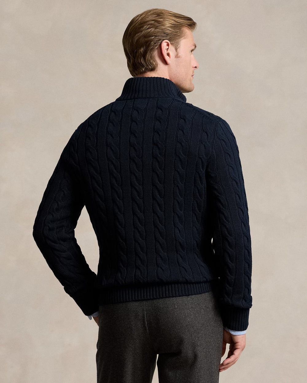 Ralph Lauren Pull torsadé en coton à col zippé | Bleu marine Hunter – vue du produit 02
