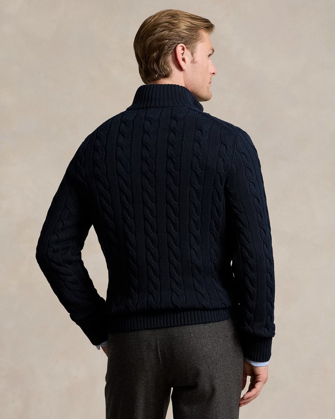 Ralph Lauren Cable-Knit Cotton Quarter-Zip Jumper in Hunter Navy – product view 02