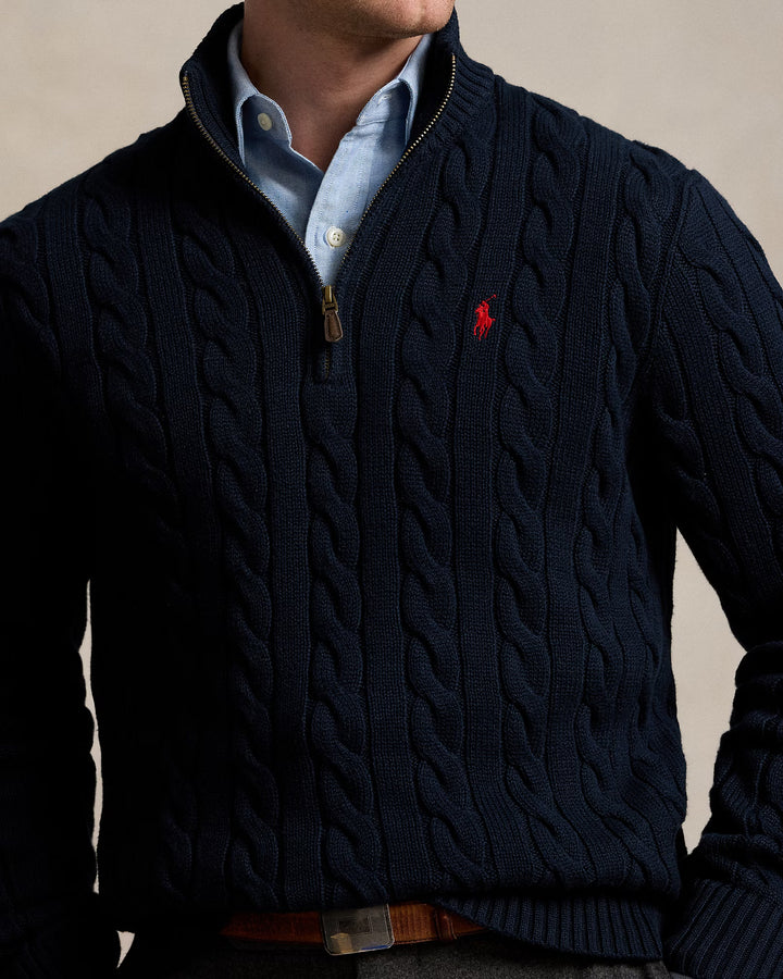 Ralph Lauren Cable-Knit Cotton Quarter-Zip Jumper in Hunter Navy – product view 03