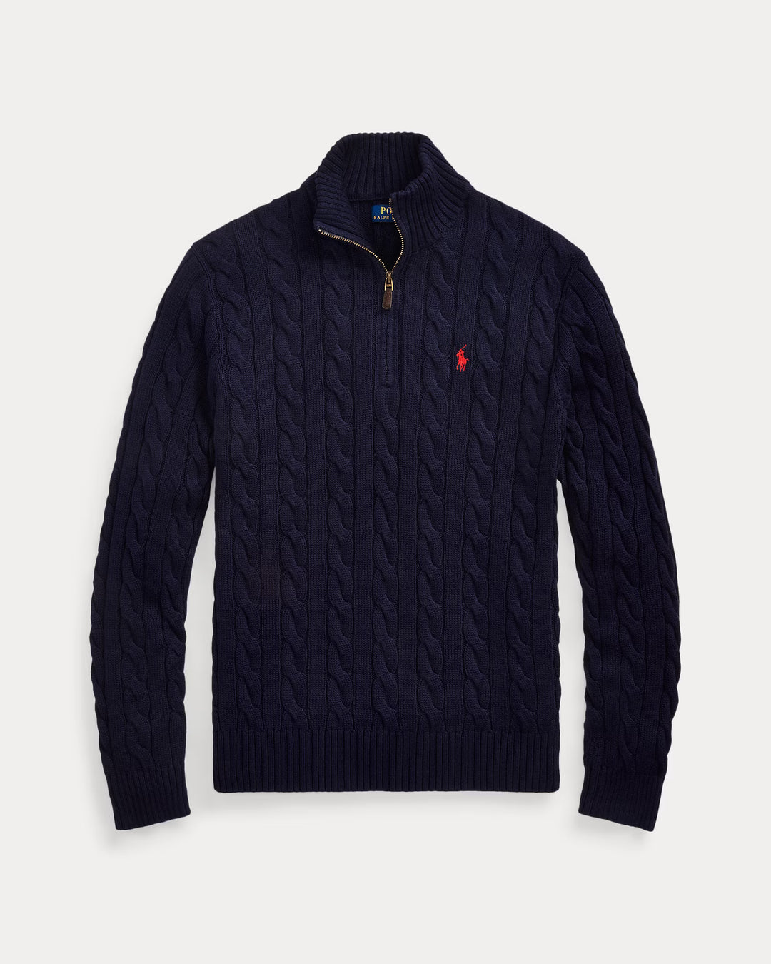 Ralph Lauren Cable-Knit Cotton Quarter-Zip Jumper in Hunter Navy – product view 04