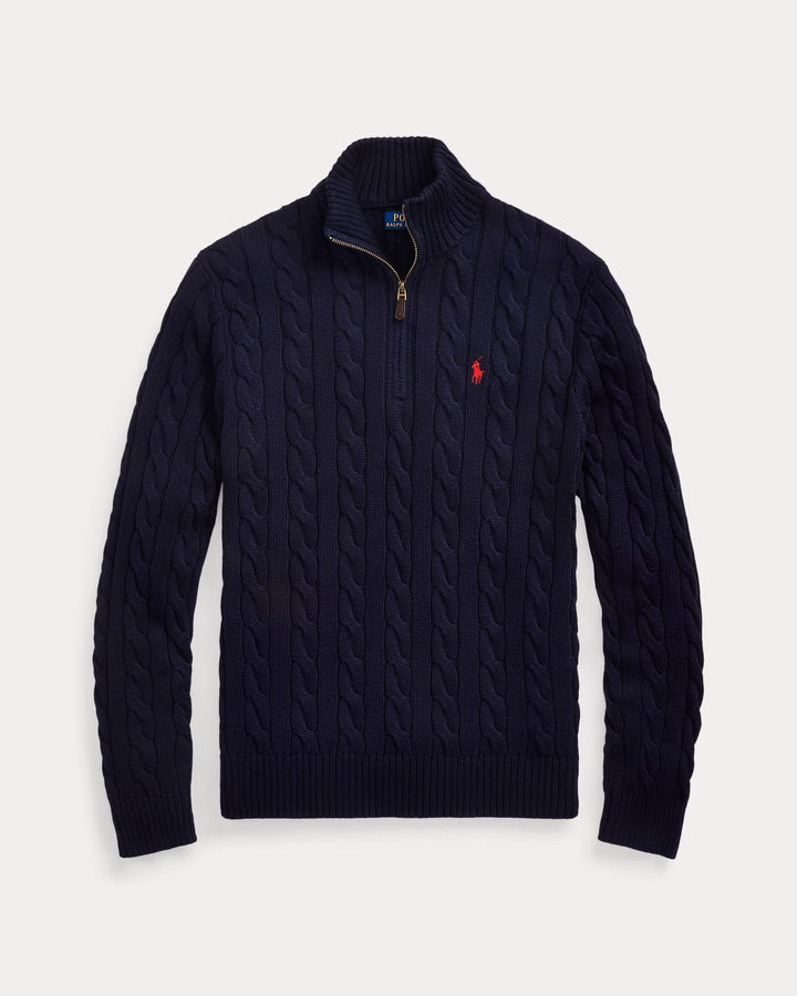 Ralph Lauren Cable-Knit Cotton Quarter-Zip Jumper in Hunter Navy – product view 04