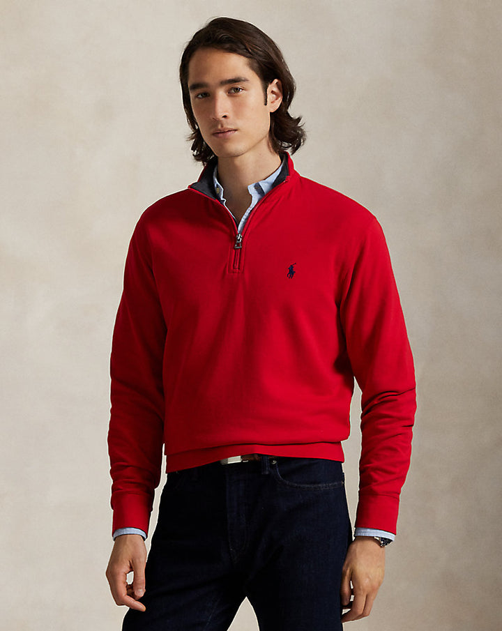 Luxury Jersey Quarter-Zip Pullover by Ralph Lauren in RL 2000 Red, view 1