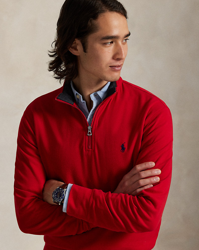 Ralph Lauren Luxury Jersey Quarter-Zip Pullover in RL 2000 Red, view 5