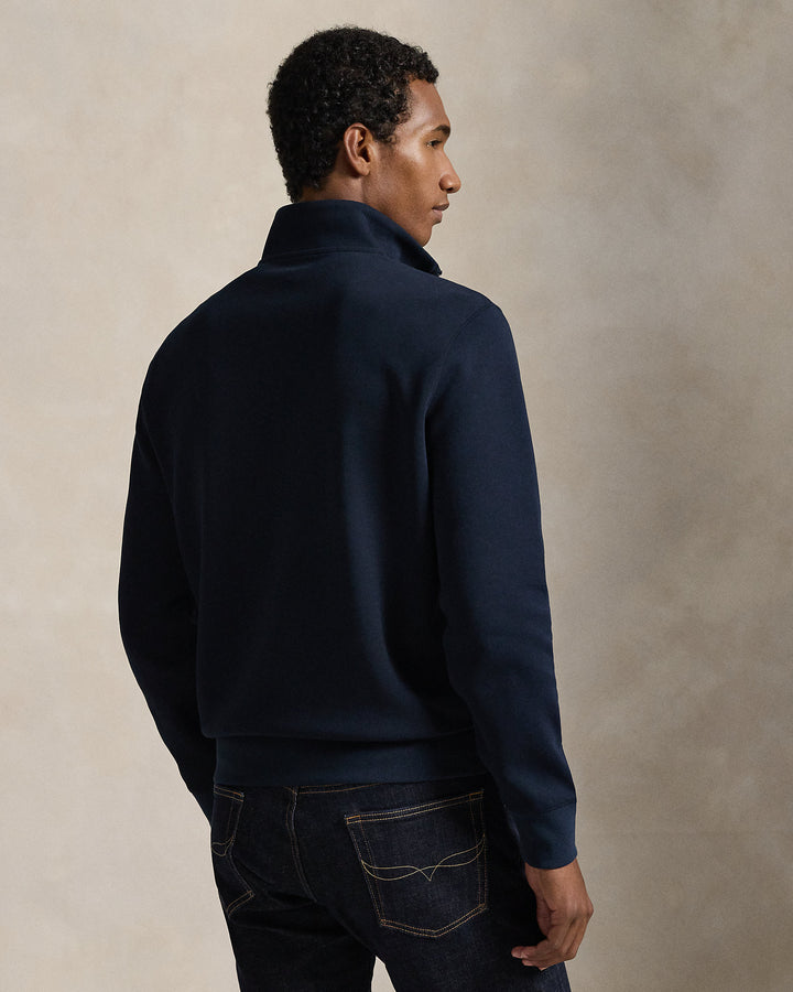 Ralph Lauren كنزة بنسيج مزدوج وسحاب ربع طول, أزرق كحلي, منظر خلفي على عارض أزياء