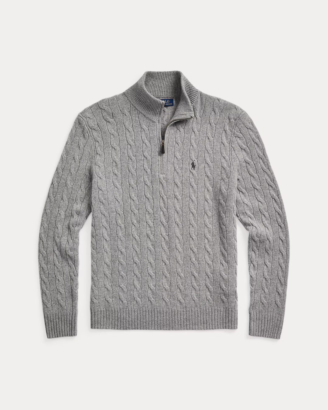 Ralph Lauren 羊毛羊绒绞花四分之一拉链针织衫 | 灰色 – 产品视图 03