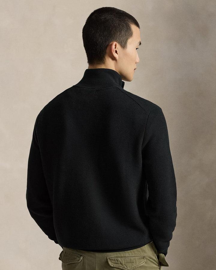 Ralph Lauren Mesh-Knit Cotton Quarter-Zip Jumper in Black – product view 02