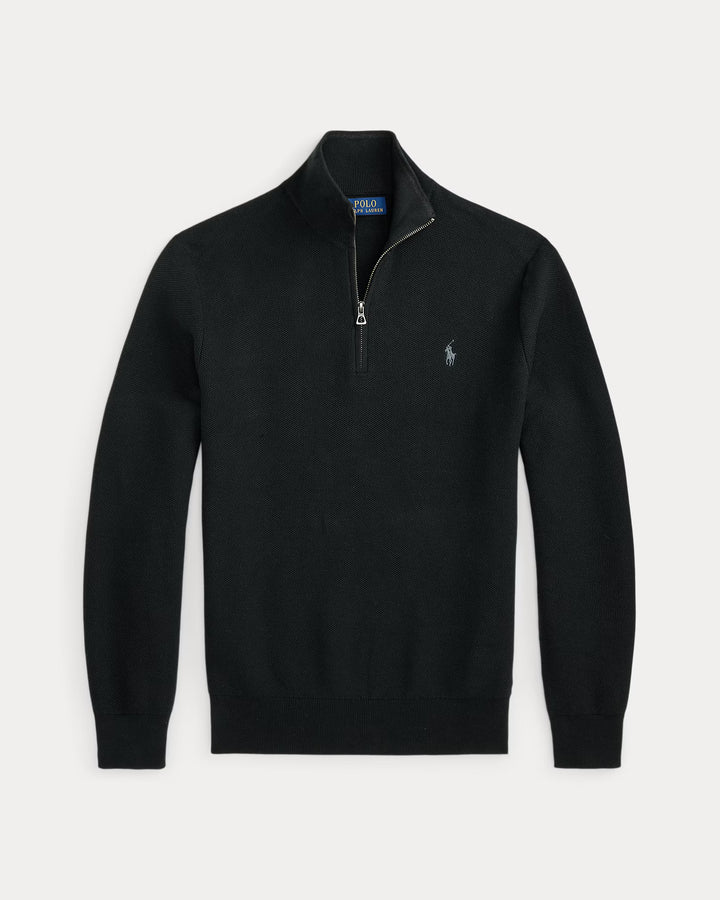 Ralph Lauren Mesh-Knit Cotton Quarter-Zip Jumper in Black – product view 03