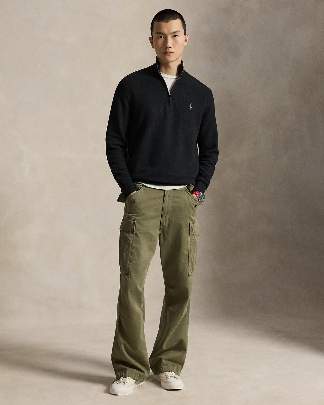Ralph Lauren Mesh-Knit Cotton Quarter-Zip Jumper in Black – product view 05