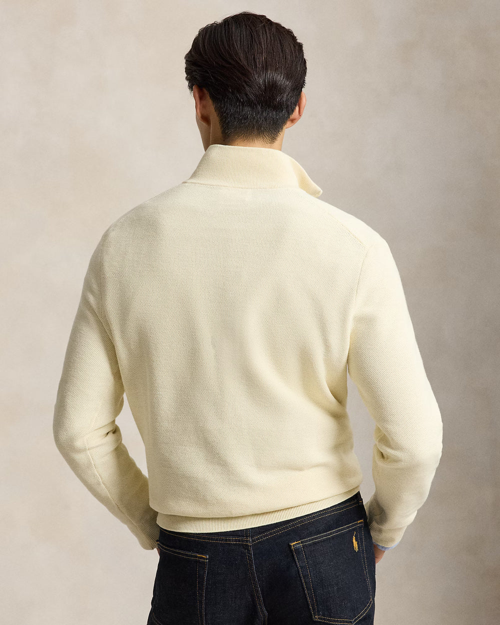 Ralph Lauren Pull en maille filet de coton à col zippé | Écru – vue du produit 02