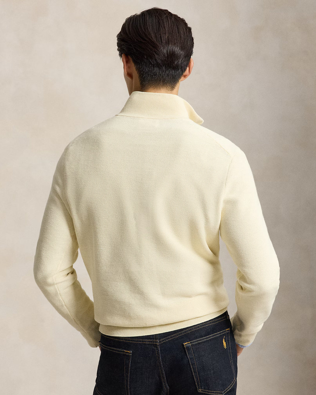 Ralph Lauren Mesh-Knit Cotton Quarter-Zip Jumper in Cream – product view 02