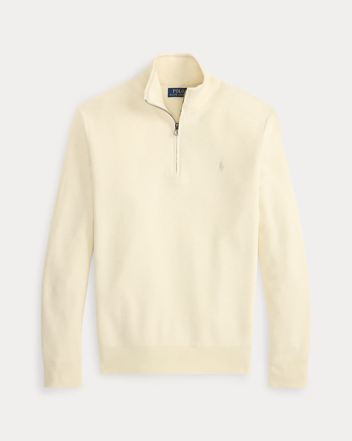 Ralph Lauren Mesh-Knit Cotton Quarter-Zip Jumper in Cream – product view 03