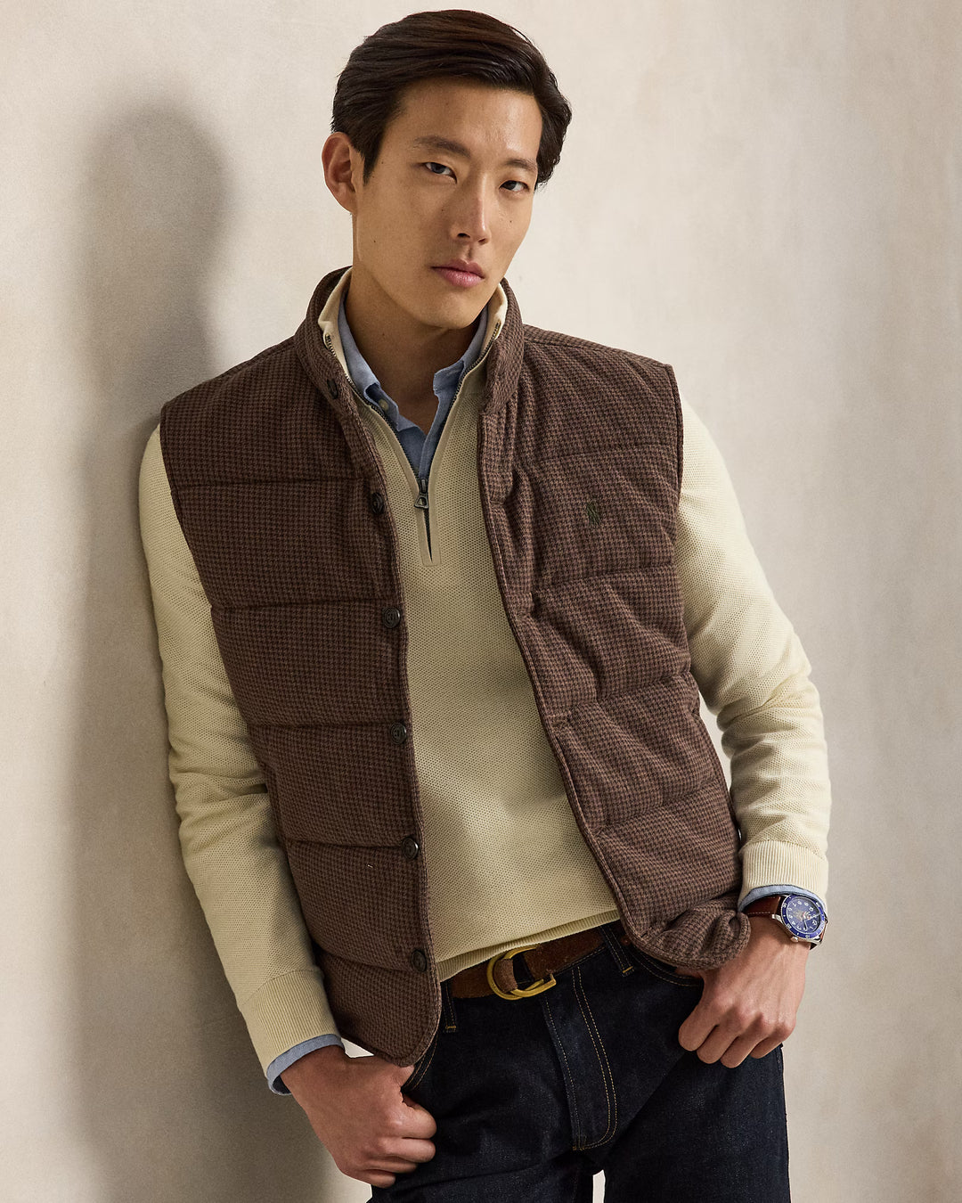Ralph Lauren Mesh-Knit Cotton Quarter-Zip Jumper in Cream – product view 06