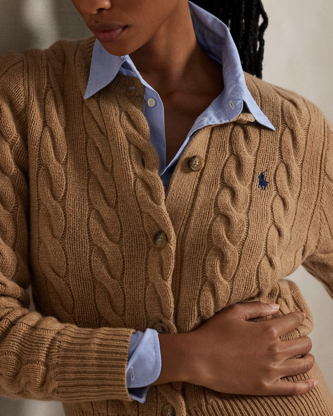 Ralph Lauren Ζακέτα Μαλλί-Κασμίρ με Πλεξούδες: Camel – εναλλακτική όψη
