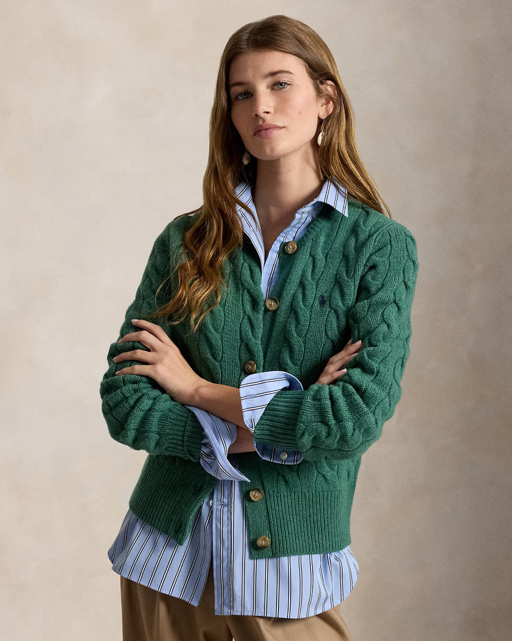 Ralph Lauren Cárdigan de mujer de lana y cachemira con ochos | Verde trébol – imagen del producto 01
