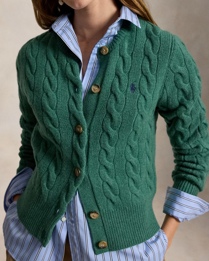 Ralph Lauren Cárdigan de mujer de lana y cachemira con ochos | Verde trébol – imagen del producto 04