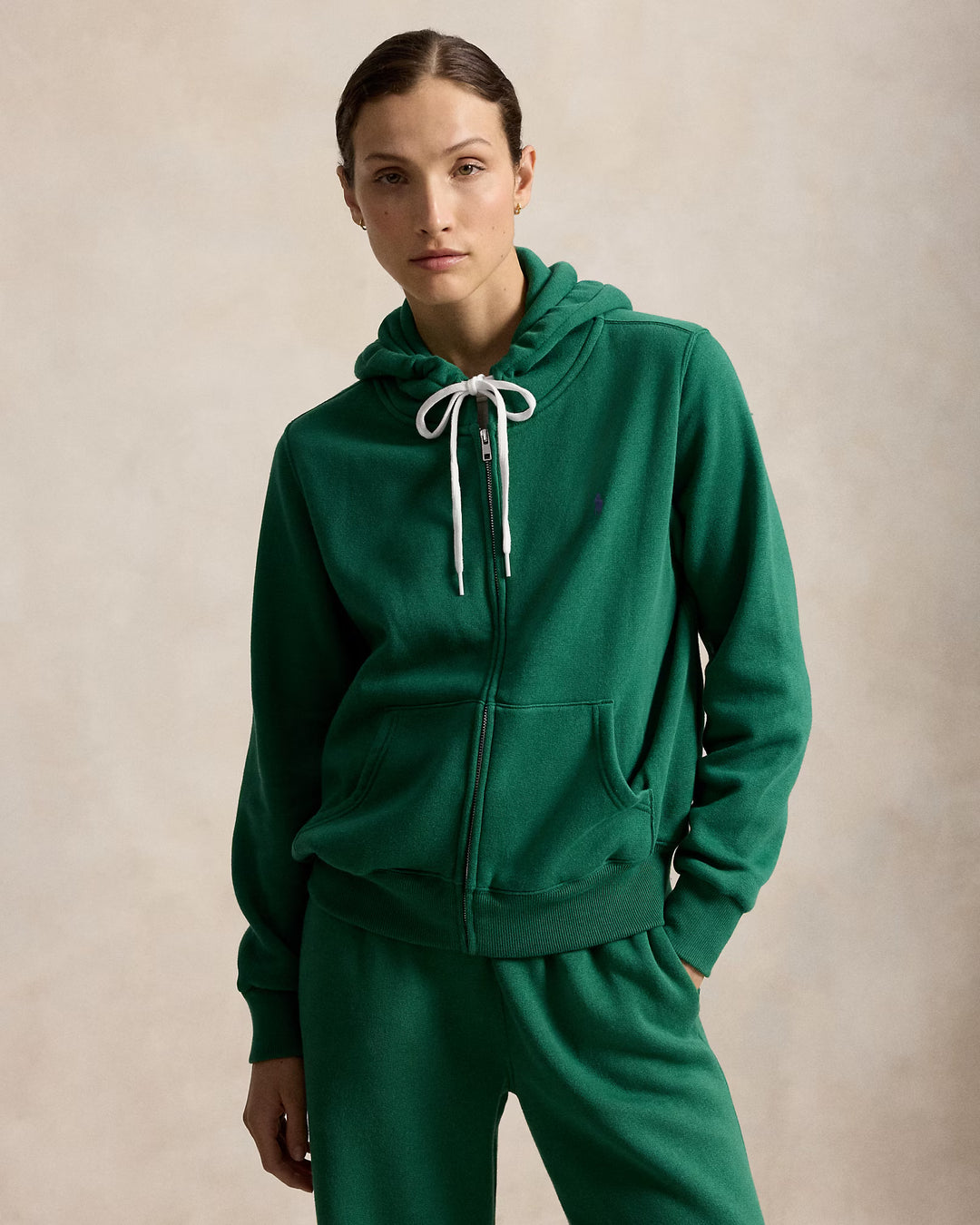 Ralph Lauren Felpa donna con cappuccio e zip integrale | Verde Bush – immagine del prodotto 01