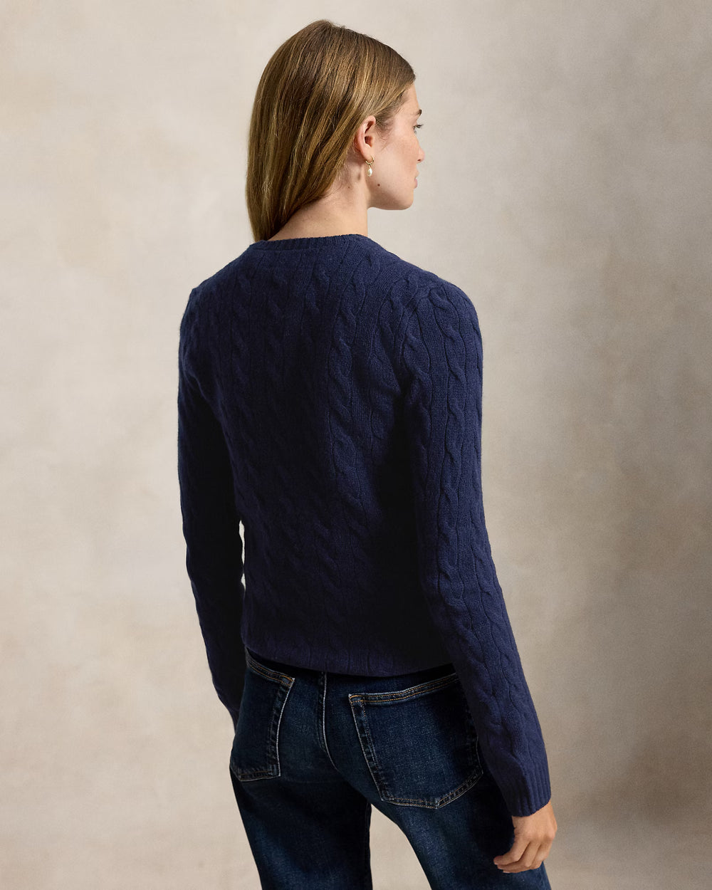 Ralph Lauren Πουλόβερ Μαλλί-Κασμίρ με Πλεξούδες: Hunter Navy – εναλλακτική όψη