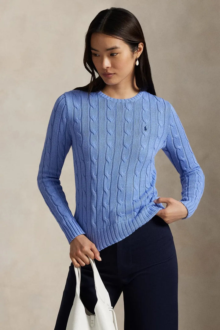 Ralph Lauren كنزة صوف وكشمير محبوكة بضفائر: Litchfield Blue