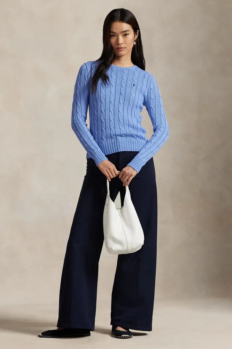 Ralph Lauren كنزة صوف وكشمير محبوكة بضفائر: Litchfield Blue – عرض بديل