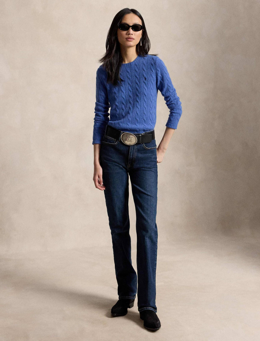 Ralph Lauren Pullover donna a trecce in lana e cashmere | Blu Nimes – immagine del prodotto 03