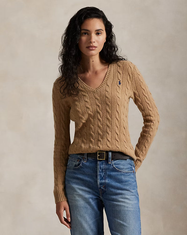 Ralph Lauren كنزة V-Neck Wool-Cashmere: Camel