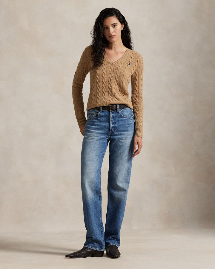 Ralph Lauren كنزة V-Neck Wool-Cashmere: Camel – عرض بديل