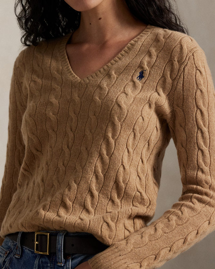 Ralph Lauren كنزة V-Neck Wool-Cashmere: Camel – عرض بديل