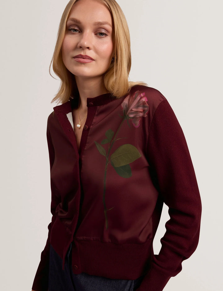 Ted Baker Nolya Cárdigan con Frontal Tejido Floral | Burdeos