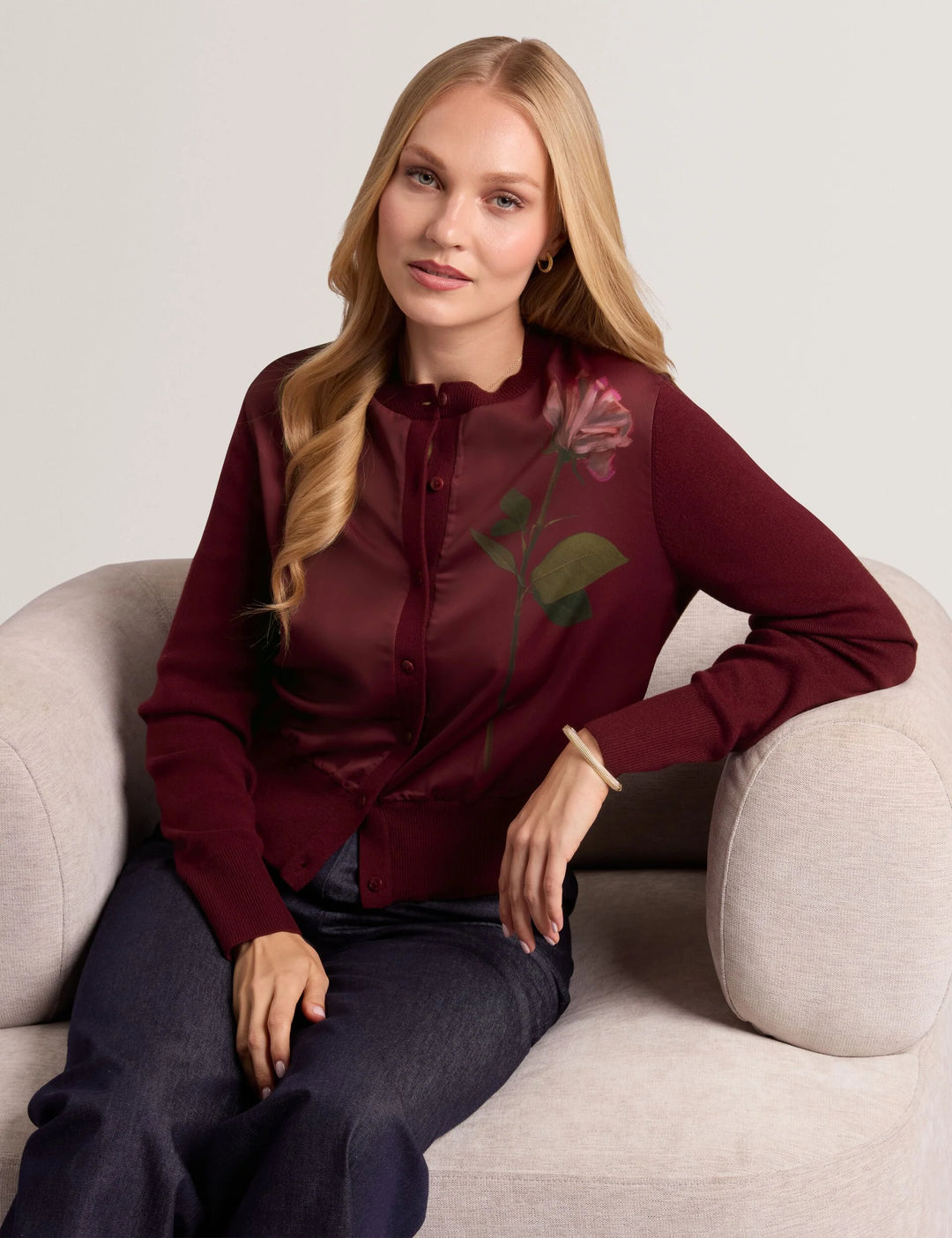Ted Baker Nolya Cárdigan con Frontal Tejido Floral | Burdeos – vista alternativa 3