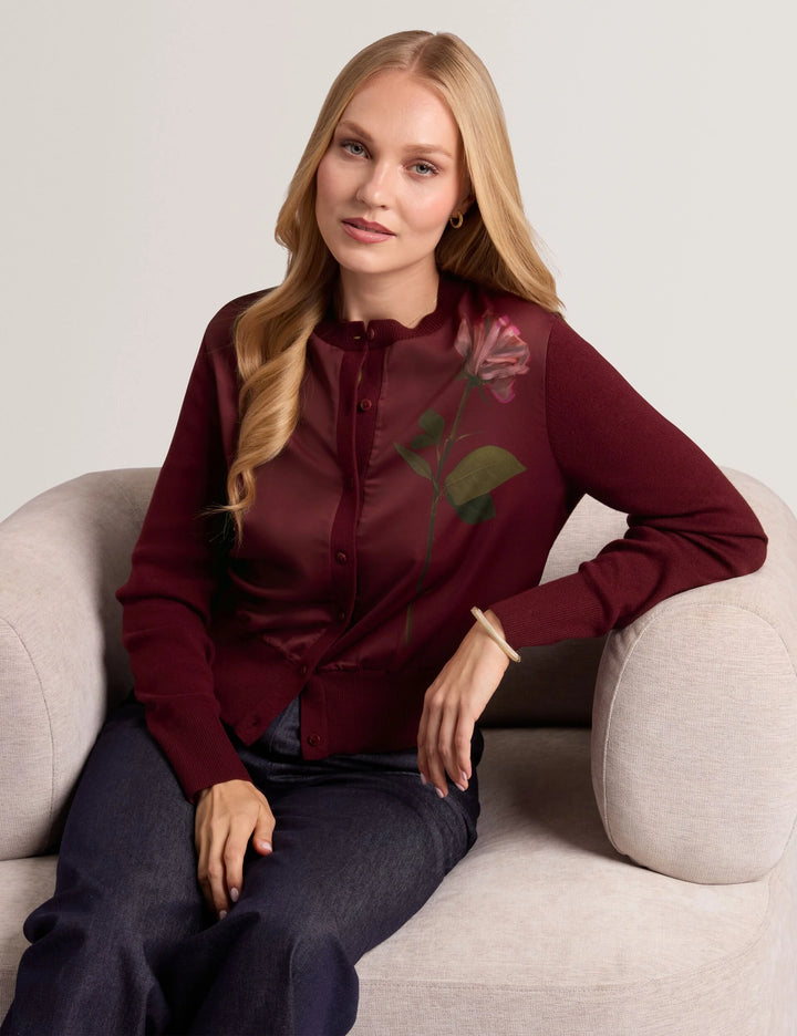 Ted Baker Nolya Cárdigan con Frontal Tejido Floral | Burdeos – vista alternativa 3