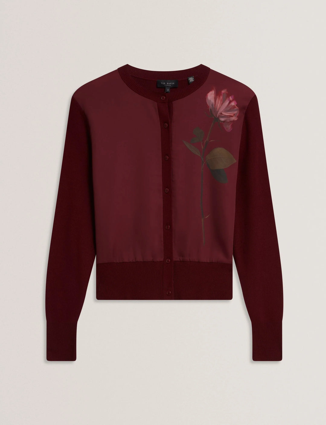 Ted Baker Nolya Cárdigan con Frontal Tejido Floral | Burdeos – vista alternativa 4