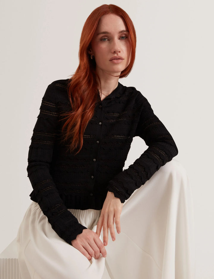 Ted Baker Avria Cárdigan de Punto con Bajo de Volante | Negro