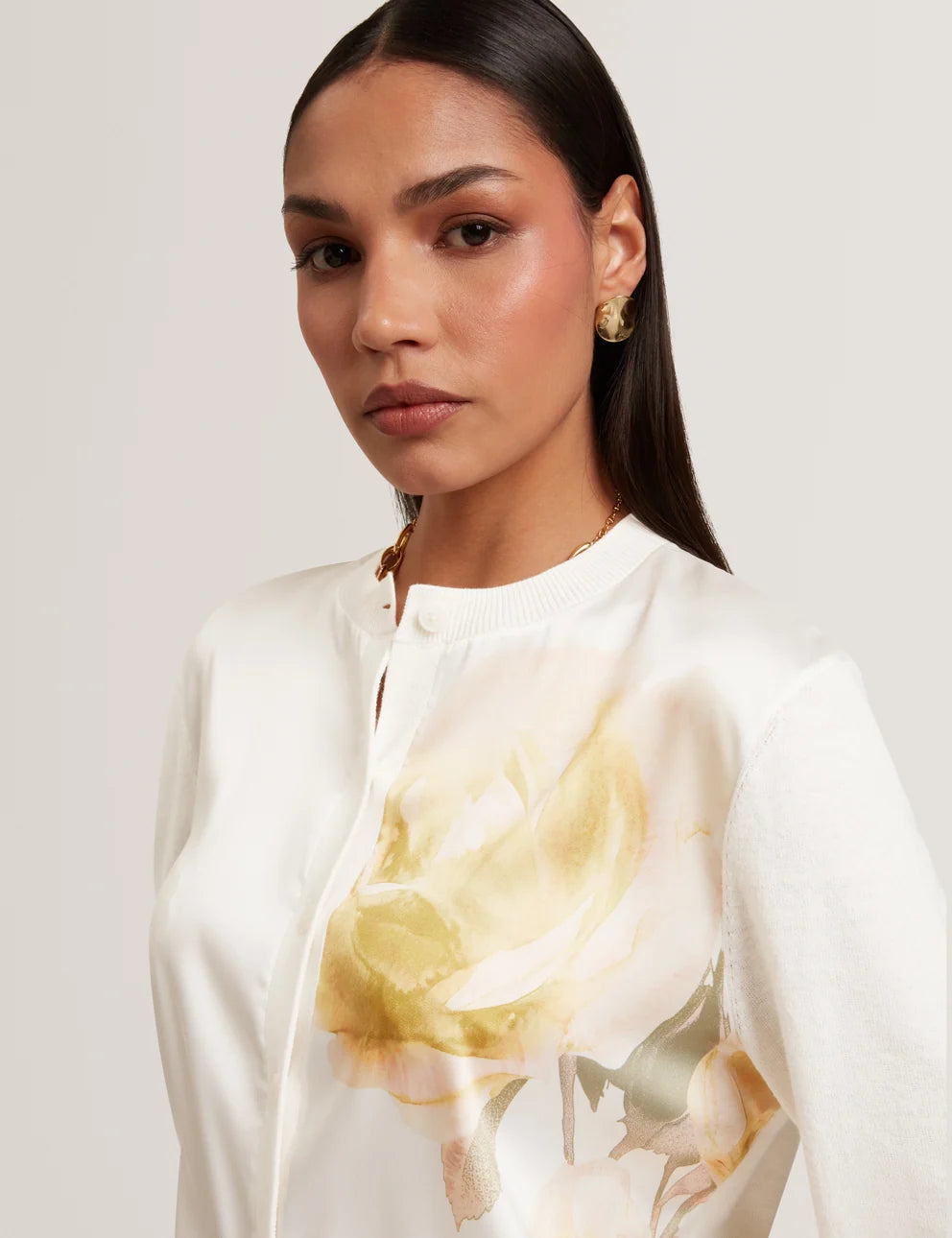 Ted Baker Isalda Ζακέτα με Εμπριμέ Υφαντό Μπροστινό Μέρος | Ιβουάρ – εναλλακτική όψη 7