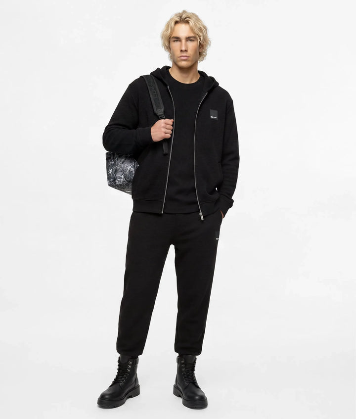 Karl Lagerfeld Waffle Relaxed Fit 拉链连帽衫, 黑色 - 其他视图 5