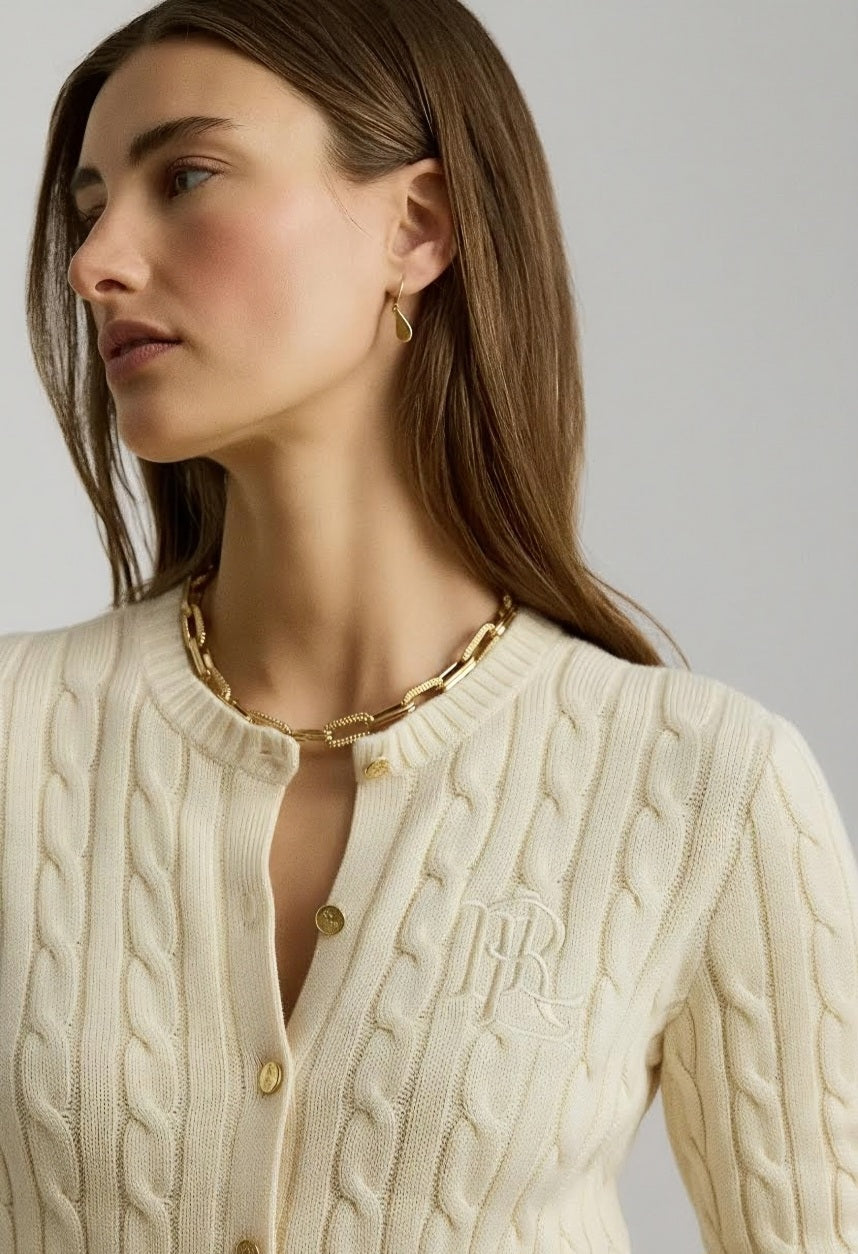 Lauren Ralph Lauren Ζακέτα από Μείγμα Βαμβακιού: Κρεμ – εναλλακτική όψη