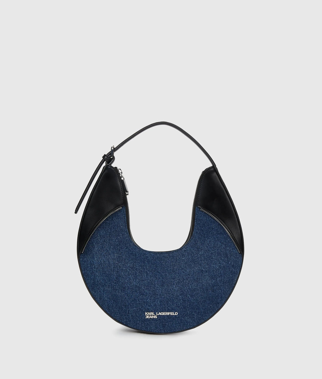 Karl Lagerfeld Rebel Denim & Faux-Leather Hobo Τσάντα – Σκούρο Μπλε/Μαύρο